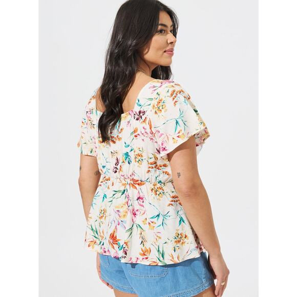 Torrid Peplum Challis Sweetheart Flutter Sleeve Top Floral Women's Plus Size 1X - Picture 9 of 11